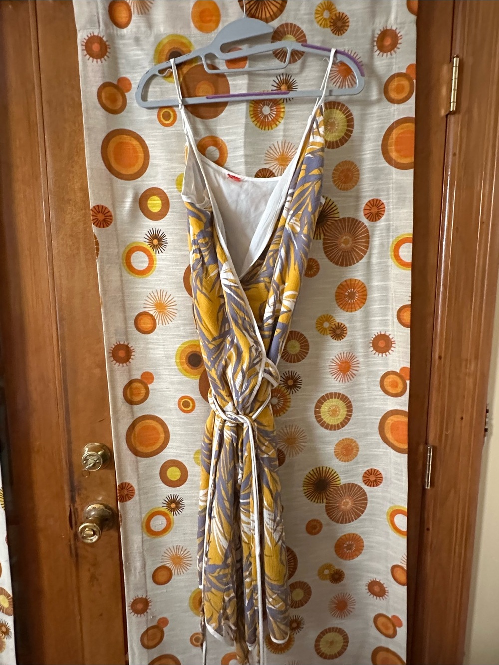 Sleeveless Floral Wrap Silk Coverup in Mustard and Gray